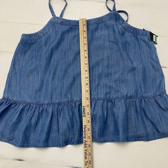 Crown & Ivy Petite Large Blue Chambray Peplum Ruffle Hem Tank Top - Picture 6 of 9